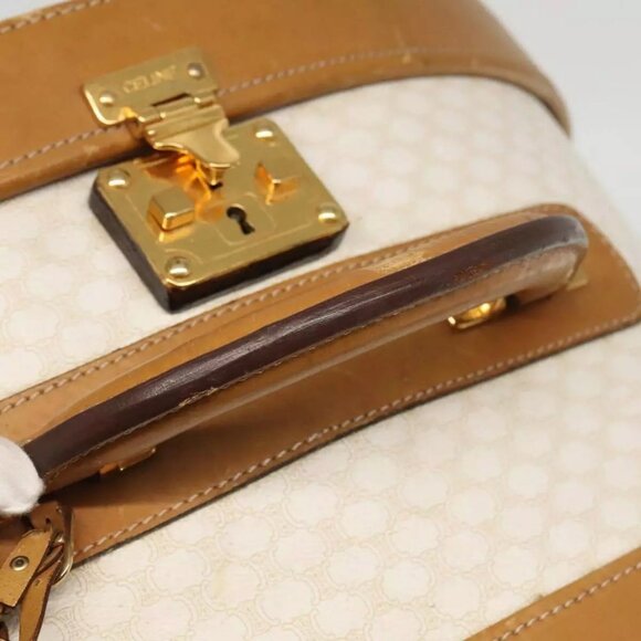 CELINE Macadam Canvas Hat Case Trunk PVC Leather White Authentic - Picture 10 of 16